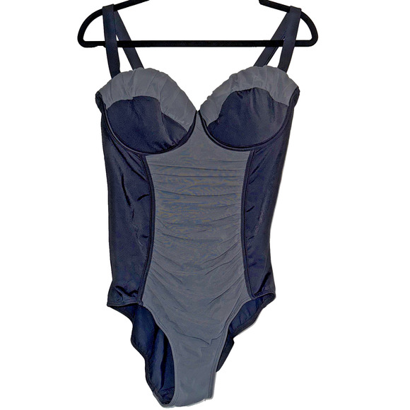 Swimsuits For‎ All Sz 10 One Piece Swimsuit Black Gray Underwire Ruched Beach - Picture 1 of 15